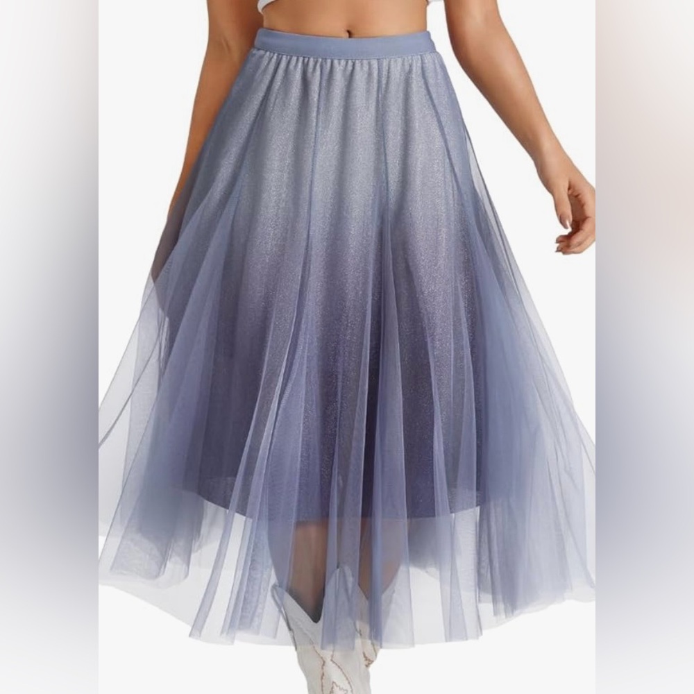 Elegant Purple Pleated Ombre Tulle Skirt